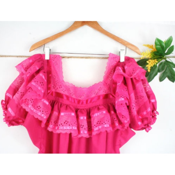 Handmade Mexican Pink Ruffles & Ribbons Top - Picture 2 of 5